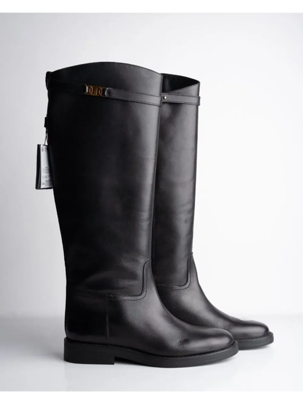 Massimo Dutti Womens Leather Knee High Riding Boots Black Sz US 9 EU 40 NWD